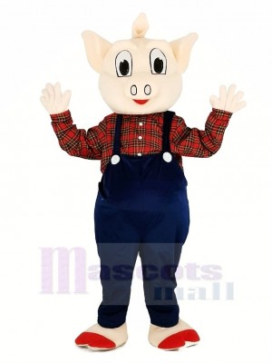 Schwein mit Blau Overall Maskottchen Kostüm Karikatur