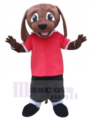Super süßer brauner Hund Maskottchen Kostüm Tier im roten T-Shirt