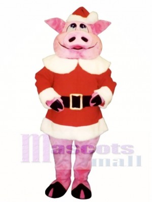 Schwein mit Santa Coat & Hat Maskottchen Kostüm